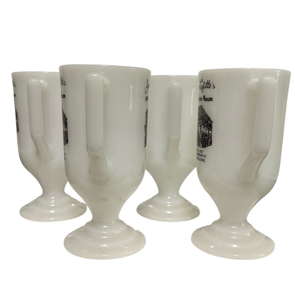 Vintage Set of 4 Jean Lafitte's Old Absinthe House New Orleans Milk Glass Mugs - Picture 3 of 7